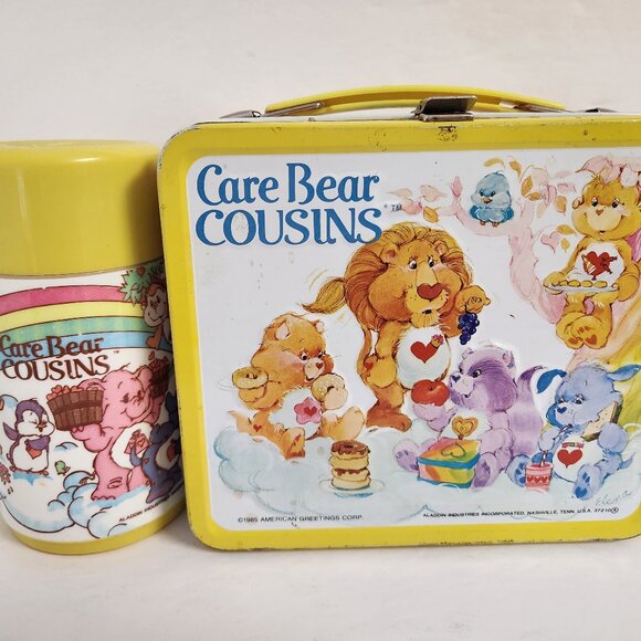 1985 Care Bear Cousins Lunchbox Thermos Set Metal Aladdin